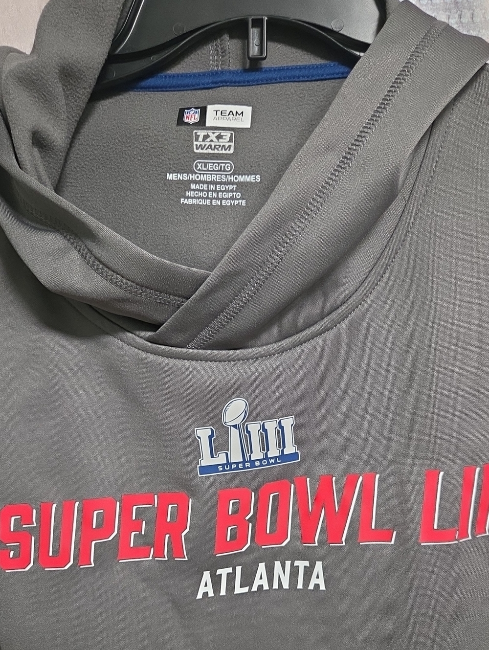 NFL Team Apparel Super Bowl LIII Atlanta Hoodie - Gray with Red Accents,  Sz XL